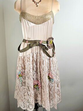 Jill Stuart Silk Lace Dress Size 8 NWT Cream Embroidered Floral Slip Dress